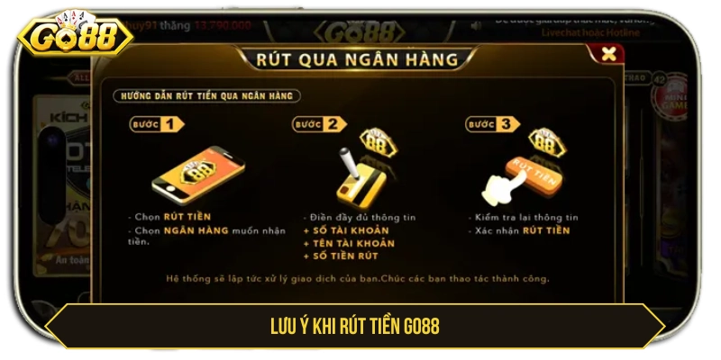 Rút Tiền GO88 Có Mất Phí Không? Điều Kiện Giao Dịch Chuẩn Lưu ý khi rút tiền về tài khoản cược tại GO88